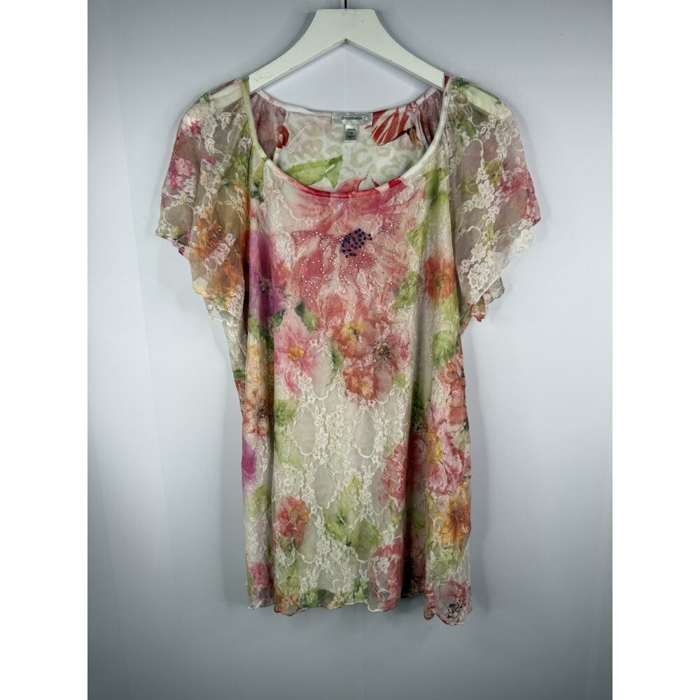 Dress Barn Vtg Y2K Fairy Lace Top Womens 1X Rhinestones Feminine‎ Ethereal Flowy